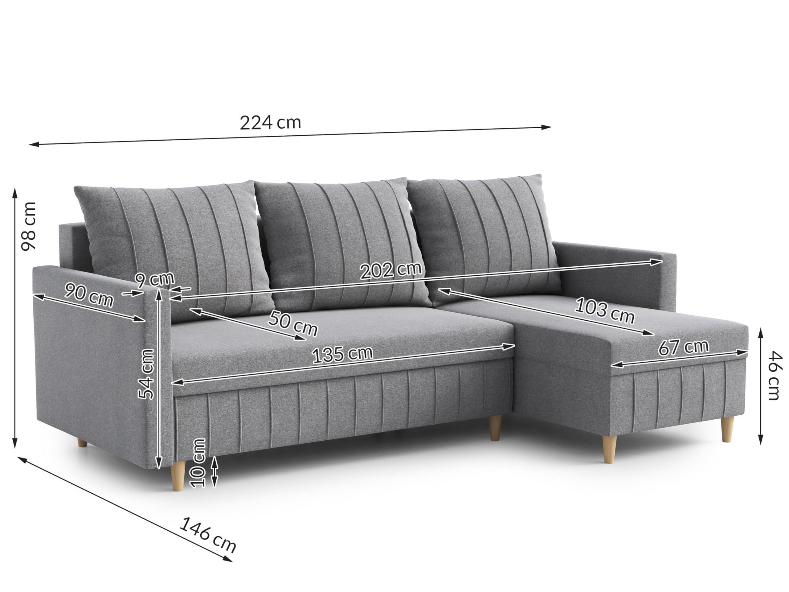 ECKSOFA FOX L-förmig Modernes Verstellbare Kopfstützen Luxuriöser Velours Schlaffunktion lose Rückenkissen freistehend RECHTS 224x146x98 cm Yellow - Gelb, Holz/Textil (224/146cm) - DomoHome