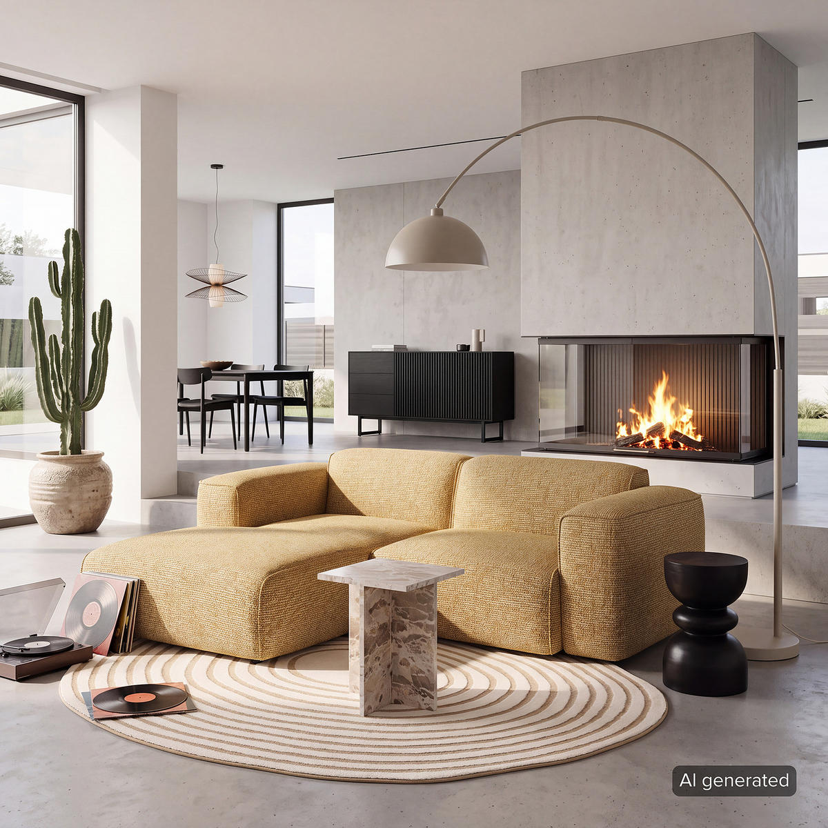 ECKSOFA mit XL-Longchair - Schwarz/Honig, Kunststoff/Textil (260/171cm) - home24