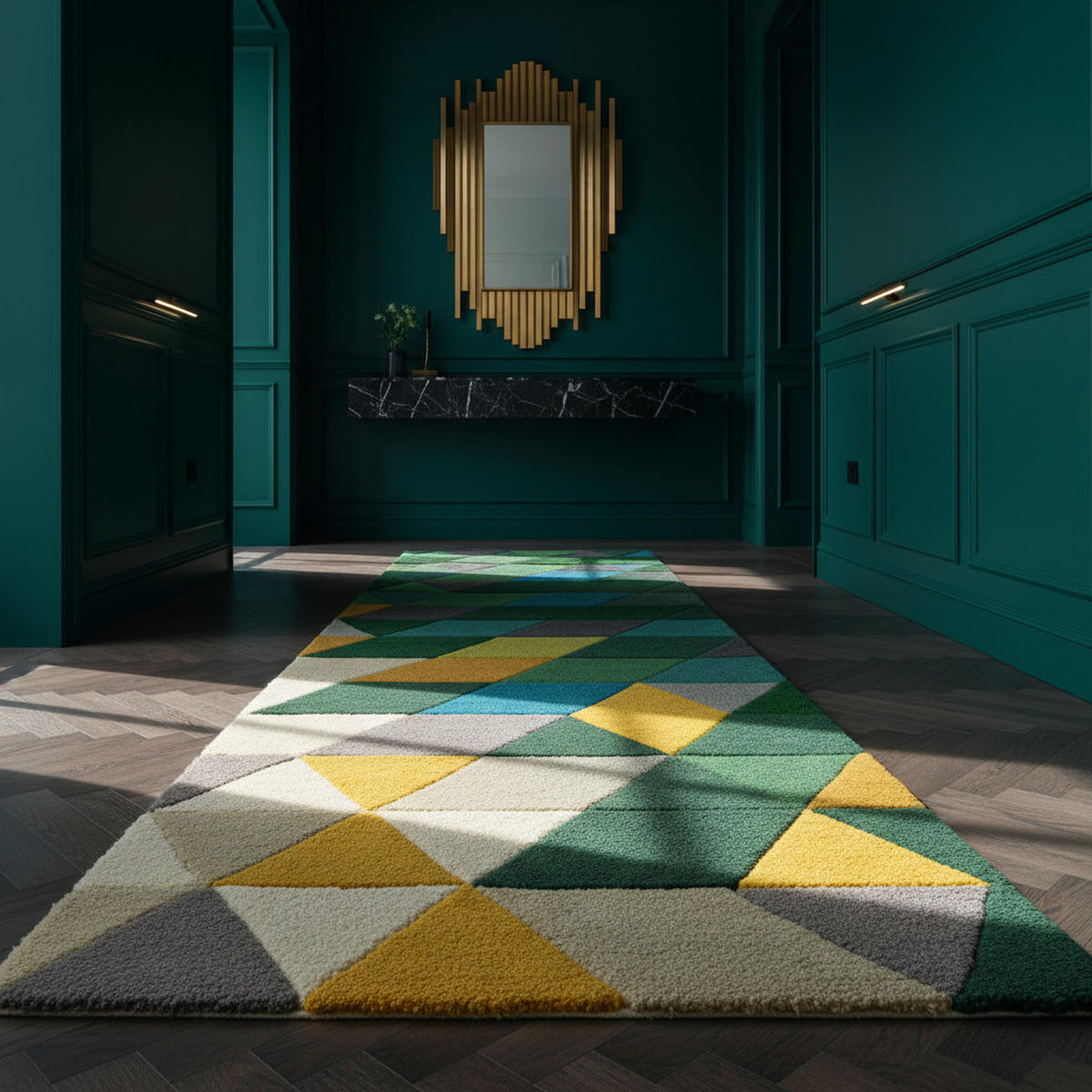 WOLLTEPPICH handgetuftet geometrisch DERWENT HAZEL, Grün-Multi 60x230 cm - Grün, Textil (60/230cm) - KADIMA DESIGN