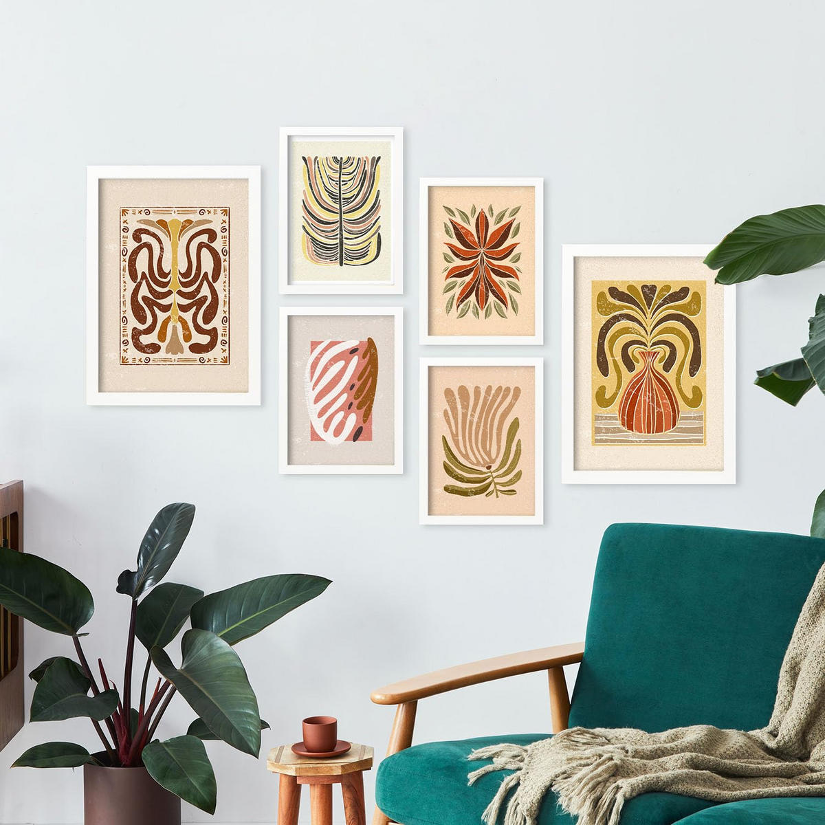 POSTER Set Mit 6 Drucken Von Stielen In Der Sammlung Ethnischer Style Drucke Dekorative Rahmen Für Ihr Zuhause Wandkunstdruck A3 & A4 Weißer Rahmen - Weiß, Papier (29/3cm) - Nacnic