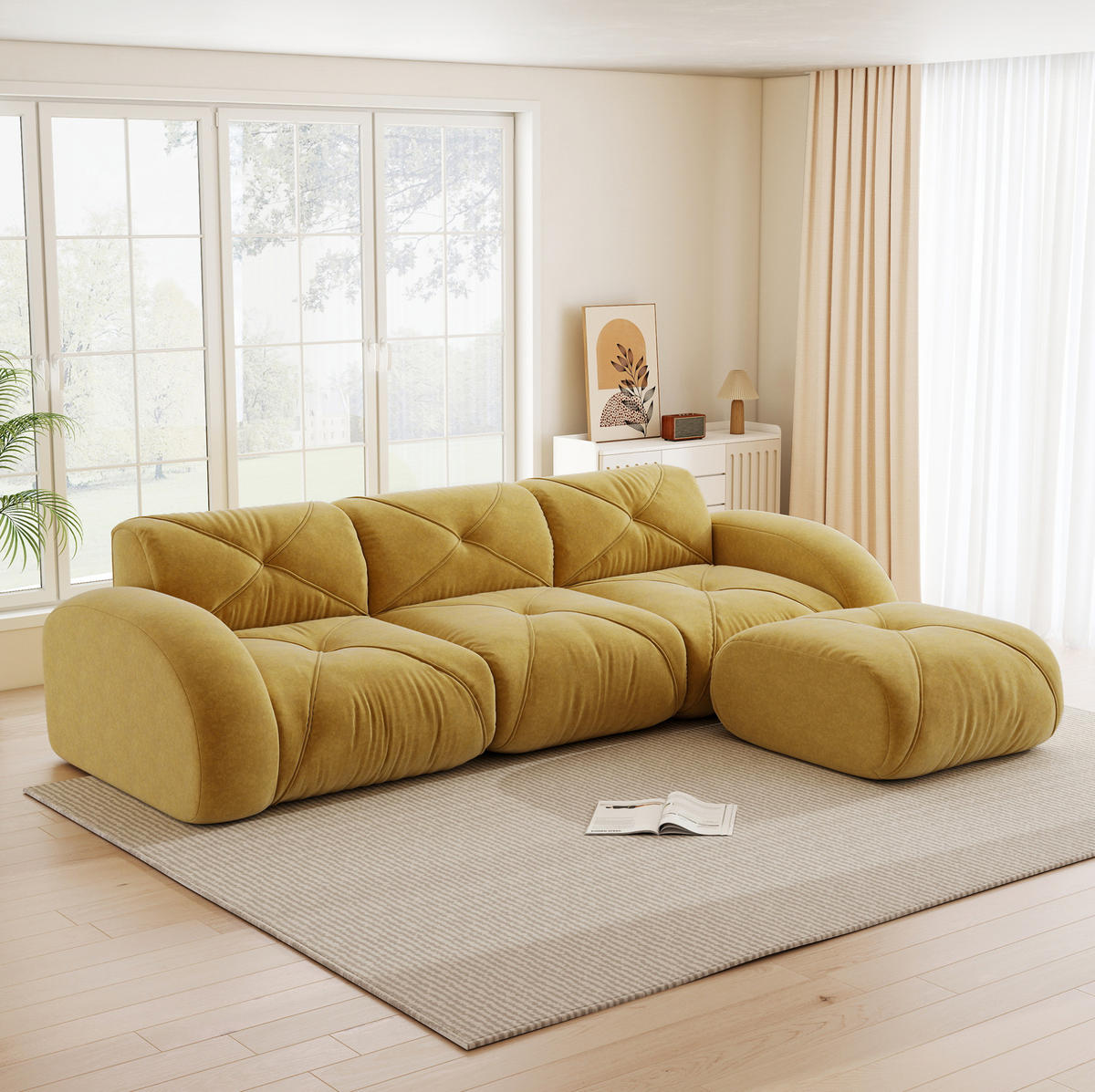 ECKSOFA 281/171/76 cm aus Chenille in Gelb, rahmenlos und flexibel - Gelb, Textil (171/281cm) - Flora Grace