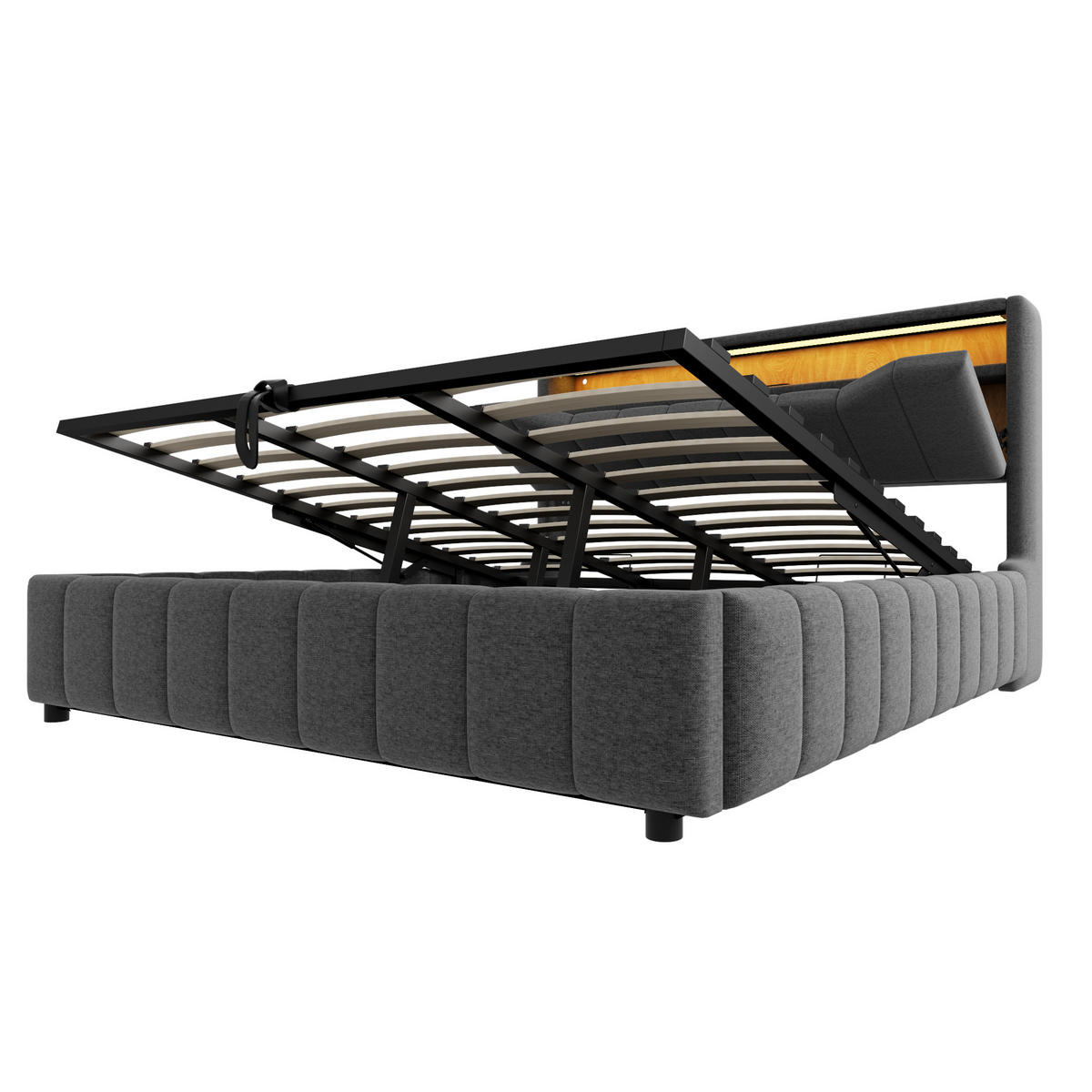 STAURAUMBETT 180/200 cm mit Hydraulik und LED, DE-41942, in Grau - Grau, Metall (180/200cm) - ComfortXL