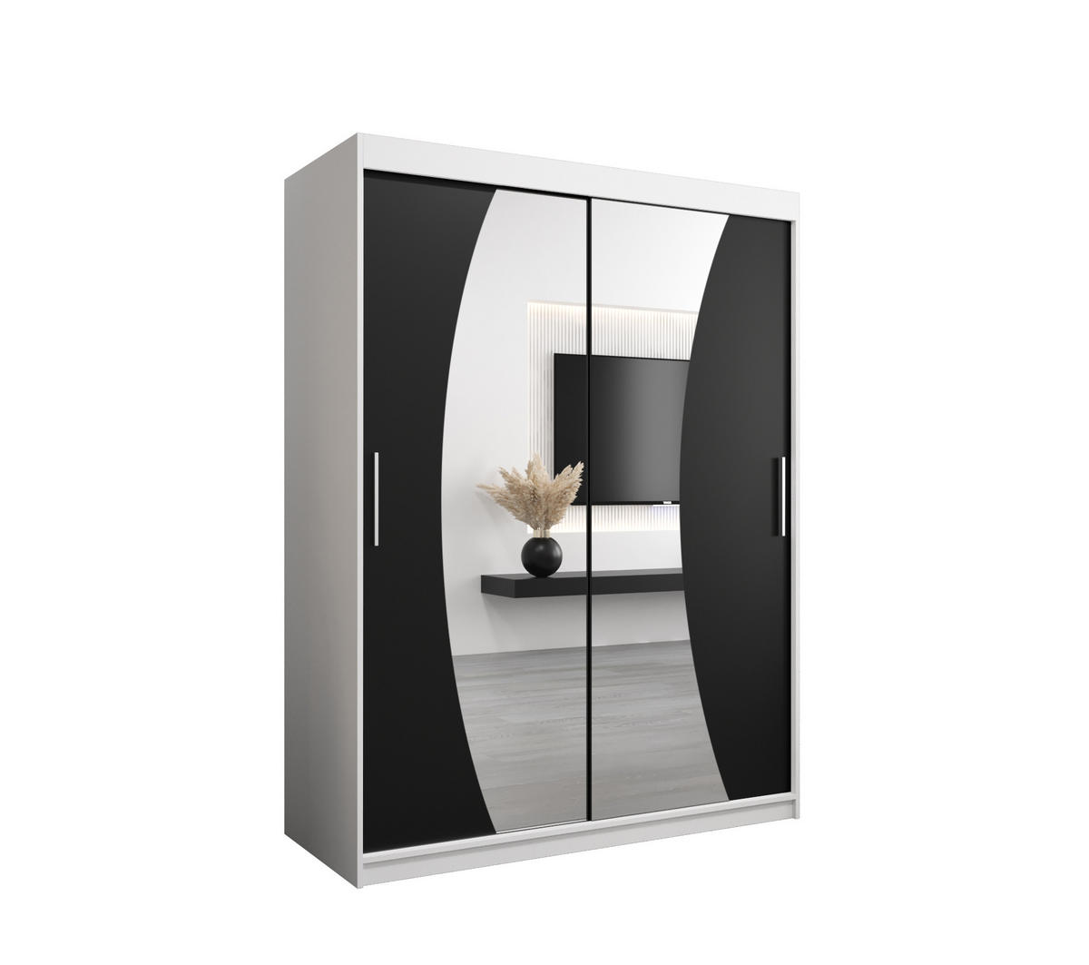 SCHWEBETÜRENSCHRANK 200/150/62 2-türig - Silberfarben/Schwarz, Holz/Kunststoff (150/200/62cm) - Abiks Möbel