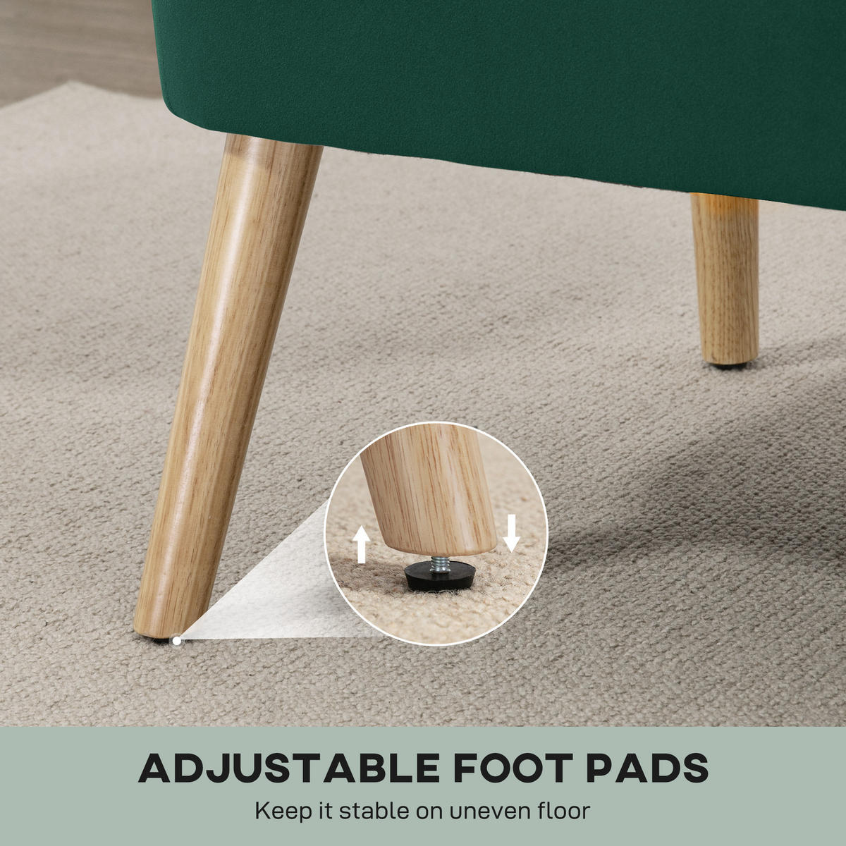 SOFA 2-Sitzer Couch Stoffsofa Sitzmöbel Polstersofa Loungesofa breit Dunkelgrün - Dunkelgrün/Naturfarben, Holz/Textil (56.5/77/117cm) - HOMCOM