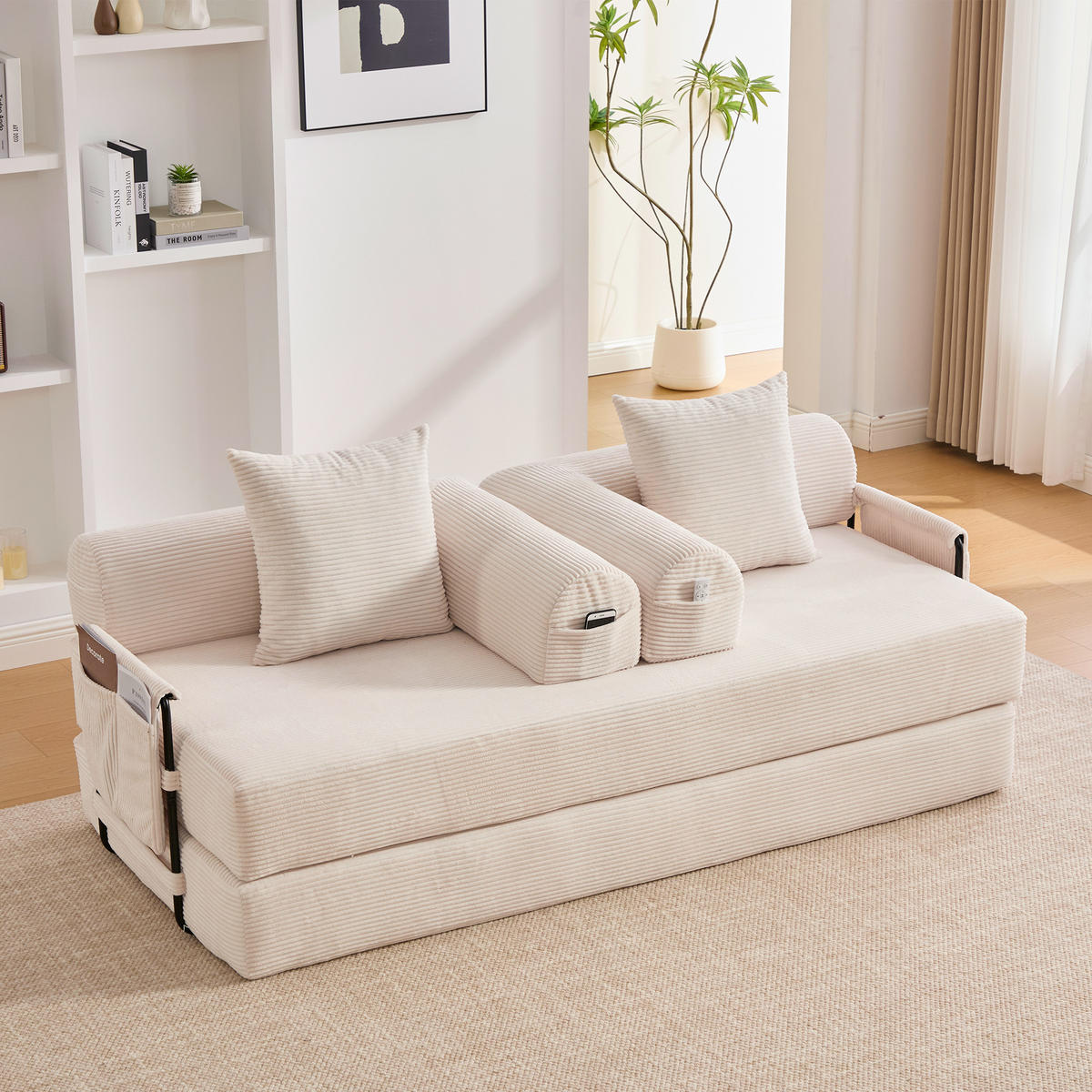 SOFA 3-Sitzer in Beige aus Cord mit modularem Design und Metallrahmen - Weiß, Holzwerkstoff/Textil (200/67/94cm) - CHICFURN