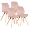 STUHL 4er Set Samt Pink - Pink/Eukalyptusholzfarben, Holz/Textil (49/87/58cm) - CLP