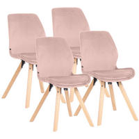 STUHL 4er Set Samt pink - Pink/Eukalyptusholzfarben, Holz/Textil (49/87/58cm) - CLP