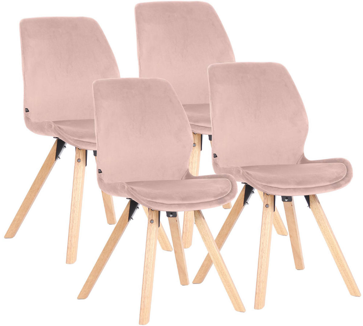 STUHL 4er Set Samt pink - Pink/Eukalyptusholzfarben, Holz/Textil (49/87/58cm) - CLP