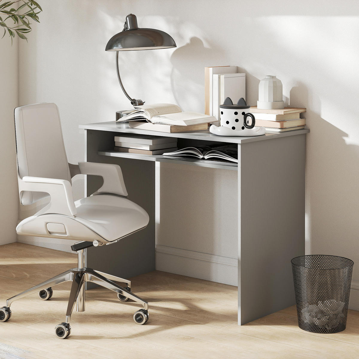 SCHREIBTISCH Grau mit Ablagefach unter der Tischplatte 90/50/74 cm - Grau, Holzwerkstoff (50/90/74cm) - PANGIVO