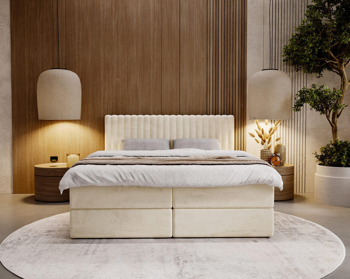 BOXBETT Marbella 160x200 Beige - Beige, Holz/Textil (160/200cm) - Graingold