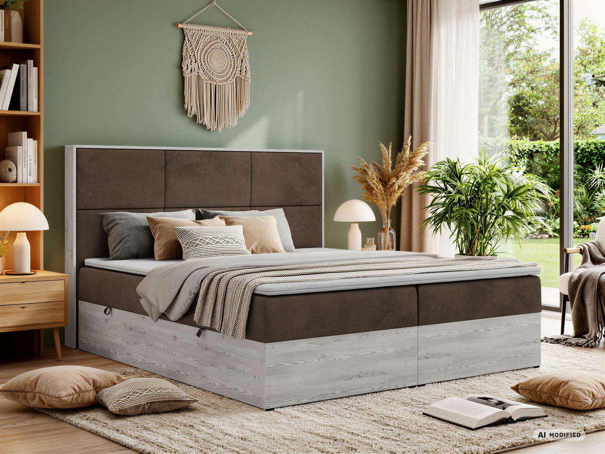 KONTINENTÁLNÍ POSTEL DELNOR 140/200 - Hnědá Samet - Topper Visco - H3 - černá/hnědá, textil/plast (140/200cm) - MKS