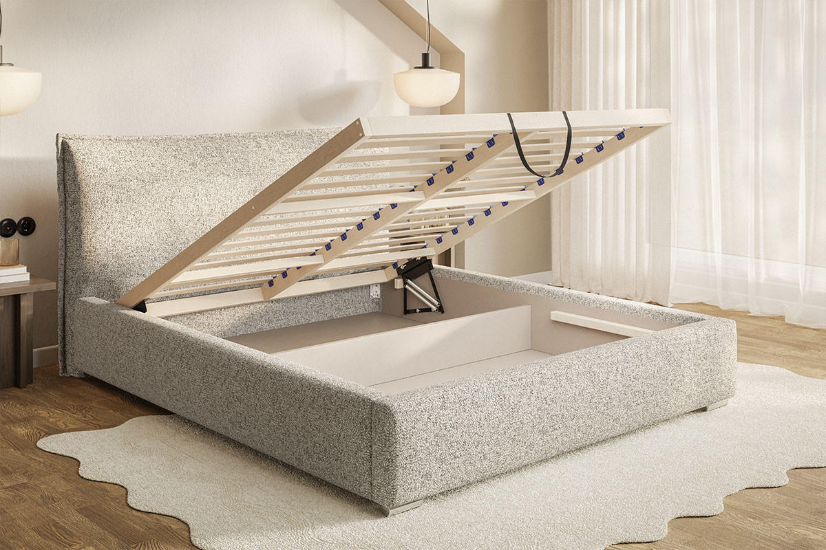 POLSTERBETT 180x200 Zenito mit Kissen-Kopfteil, Bettkasten, Hellgrau - Hellgrau, Holz/Textil (180/200cm) - Emporius