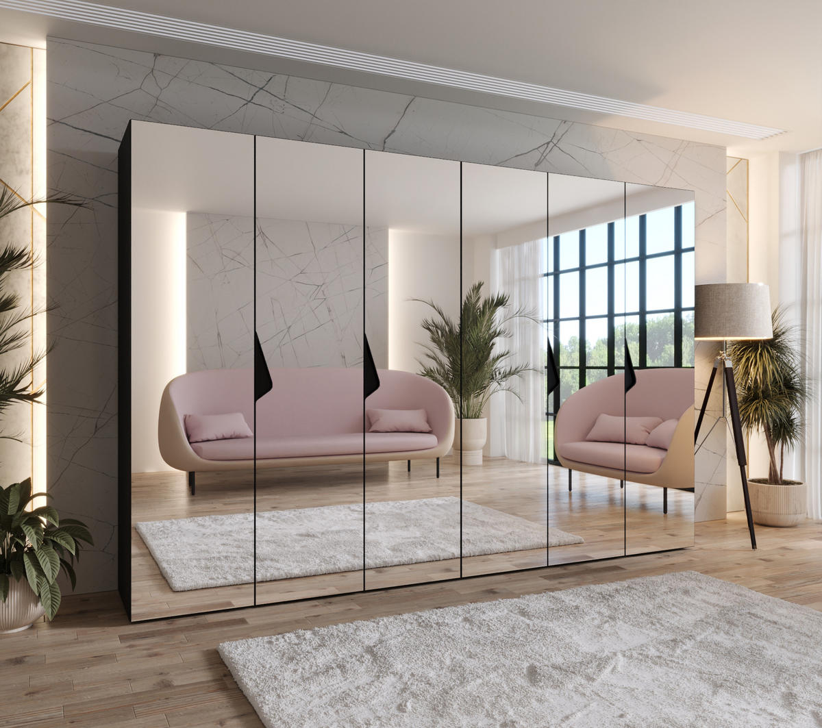 DREHTÜRENSCHRANK 202/300/52 6-türig - Schwarz, Holz/Metall (300/202/52cm) - Abiks Möbel