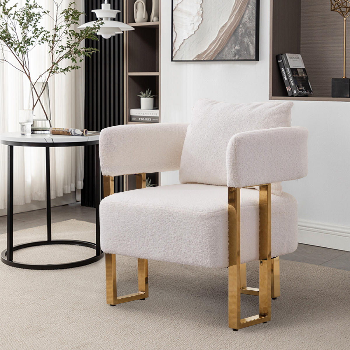 SESSEL Minimalistisch-luxuriös mit Kissen, DE-42889, Weiß - Weiß, Metall (68/70/68cm) - ComfortXL