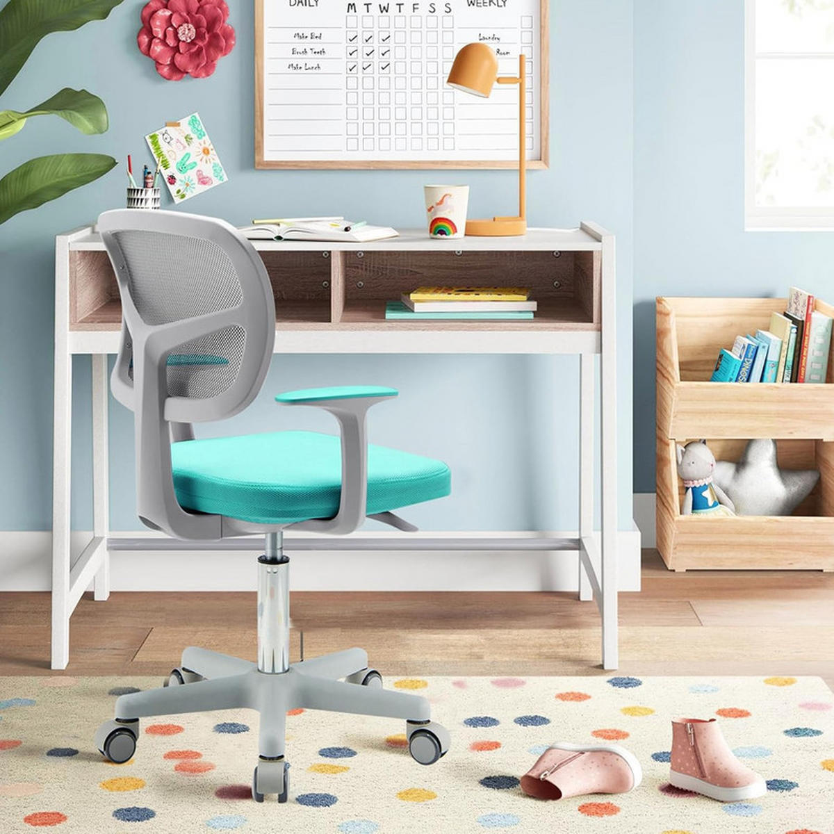 KINDER‑BÜROSTUHL 360°drehbar türkis - Hellblau, Kunststoff (54/80/54cm) - COSTWAY