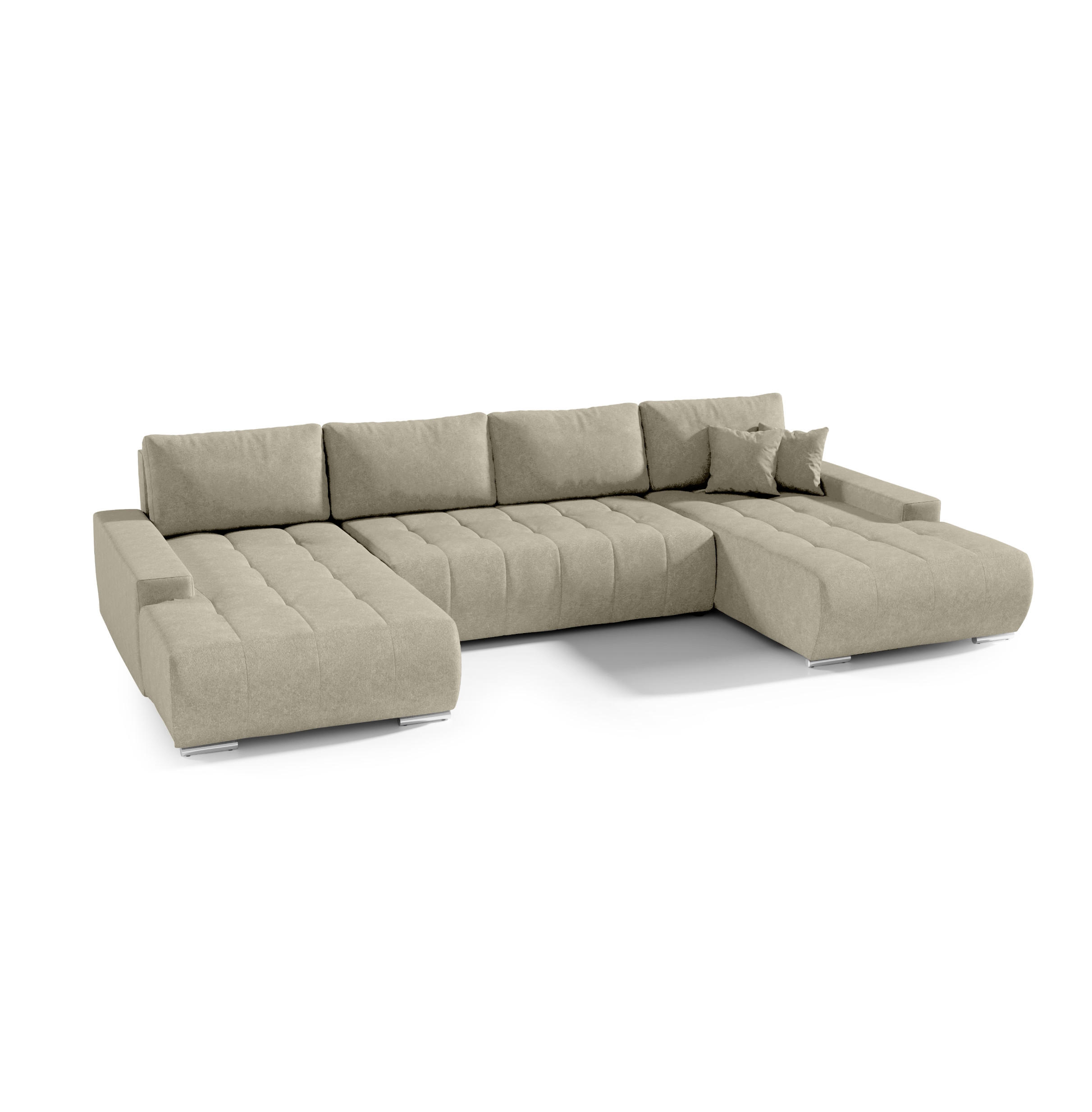 WOHNLANDSCHAFT mit Schlaffunktion Dhaka U, Vanille - Beige, Textil (185/85/350cm) - Fedve