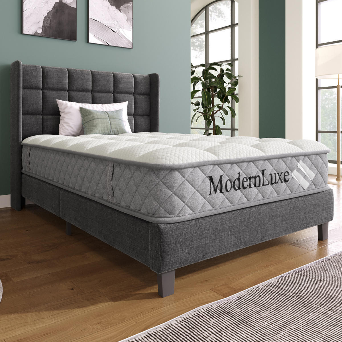 POLSTERBETT 90/200 cm in Beige mit Bettkasten, USB und Type-C Leinen Design - Beige, Holzwerkstoff/Textil (90/200cm) - STILVORA