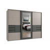 SCHWEBETÜRENSCHRANK 3-türig mit Passepartout, Spiegel, Schubladen, Vollausstattung, Sand Grau mit Absetzungen in Grafit, B273/H213/64 cm / 22508 - Sandfarben/Schwarz, Holzwerkstoff/Metall (273/213/64cm) - luma-home