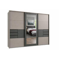 SCHWEBETÜRENSCHRANK 3-türig mit Passepartout, Spiegel, Schubladen, Vollausstattung, Sand Grau mit Absetzungen in Grafit, B273/H213/64 cm / 22508 - Sandfarben/Schwarz, Holzwerkstoff/Metall (273/213/64cm) - luma-home