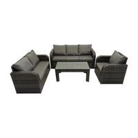 GARTENSOFA SET mit rechteckigem COUCHTISCH Polyrattan 6-Sitzer Dunkelgrau - Dunkelgrau/Grau, Glas/Kunststoff - Fimous