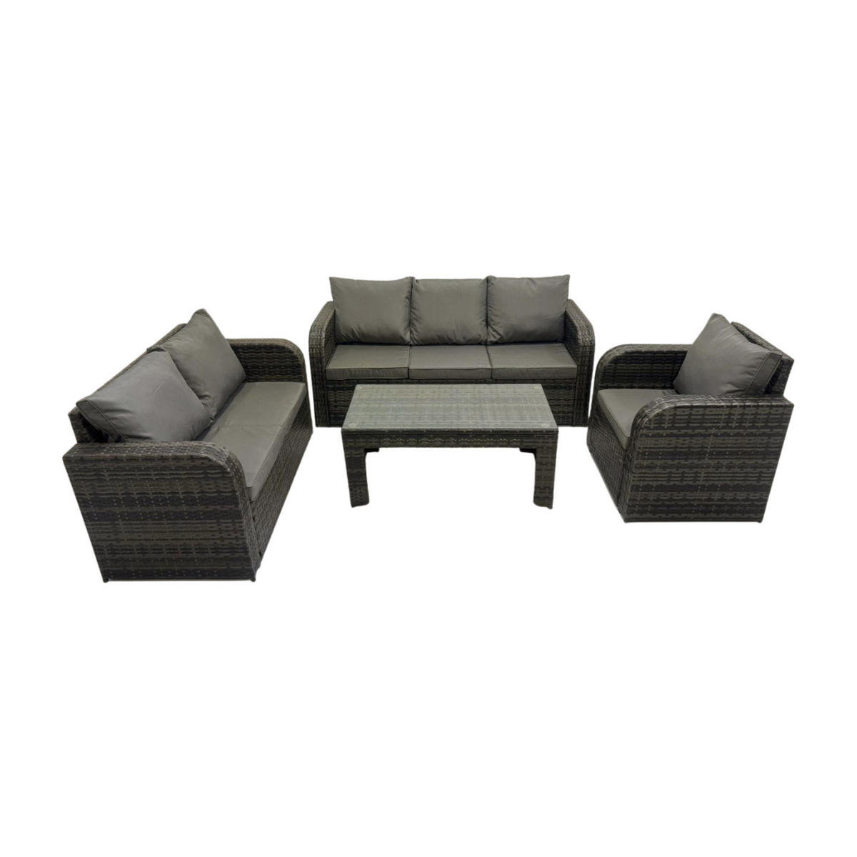 GARTENSOFA SET mit rechteckigem COUCHTISCH Polyrattan 6-Sitzer Dunkelgrau - Dunkelgrau/Grau, Glas/Kunststoff - Fimous