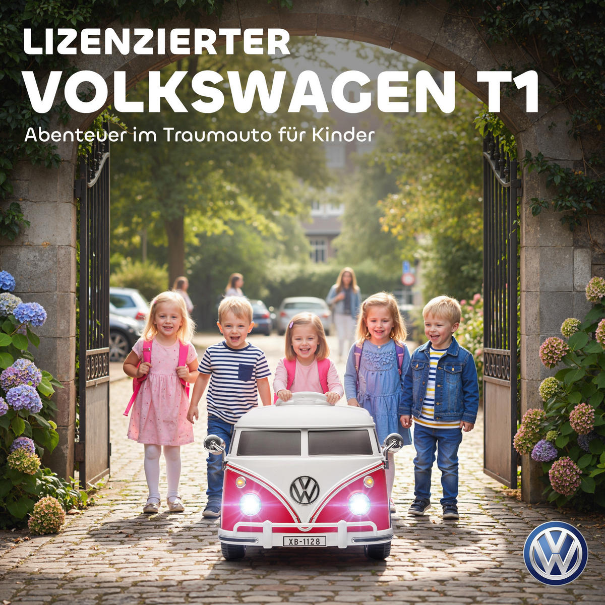 ELEKTROAUTO DE-06274 Volkswagen T1 lizenziert mit MP3 und Doppelmotor Rot - Rot, Kunststoff/Metall (89/49/41.5cm) - ComfortXL