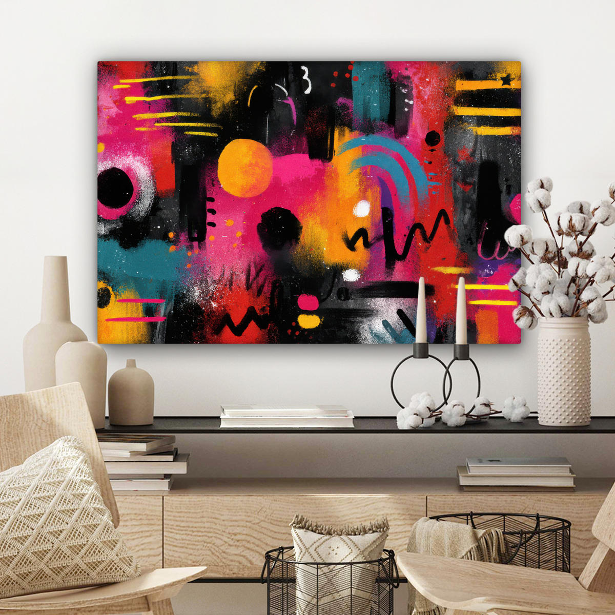 LEINWANDBILD Farbflächen - Formen - Bunt - Abstrakt Wanddeko 90x60 cm - Pink, Textil (90/60cm) - MuchoWow