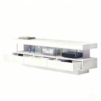 TV-SCHRANK aus Spanplatte 160x38x50,5 cm Weiß Hochglanz mit LED-Beleuchtung, Bluetooth-App-Steuerung und 3 Glasfächern - Weiß, Holzwerkstoff (160/50.5/38cm) - Modfu