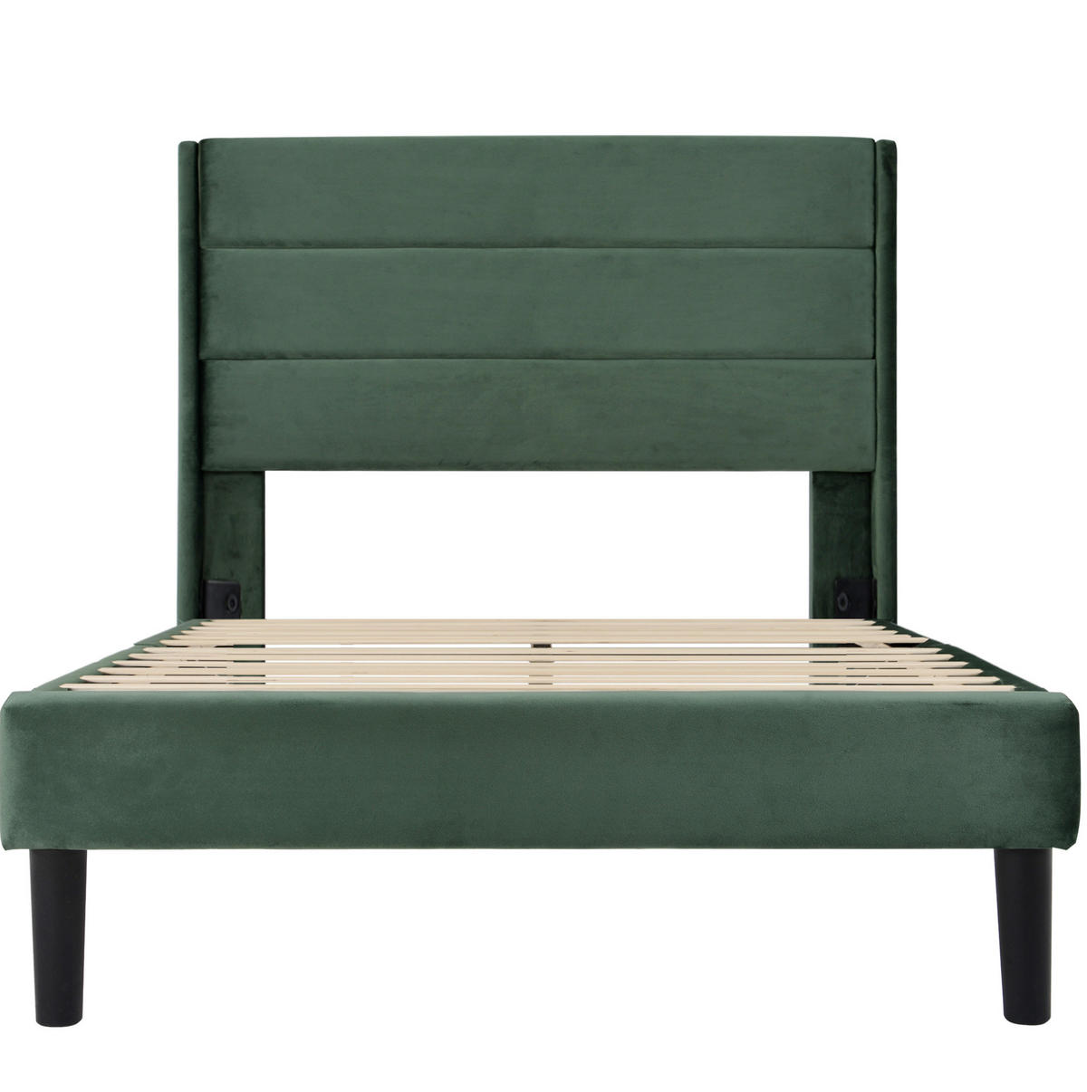 BETT mit Lattenrost 90x200 cm Samt Dunkelgrün - Grün, Holz (90/200cm) - Meubliv