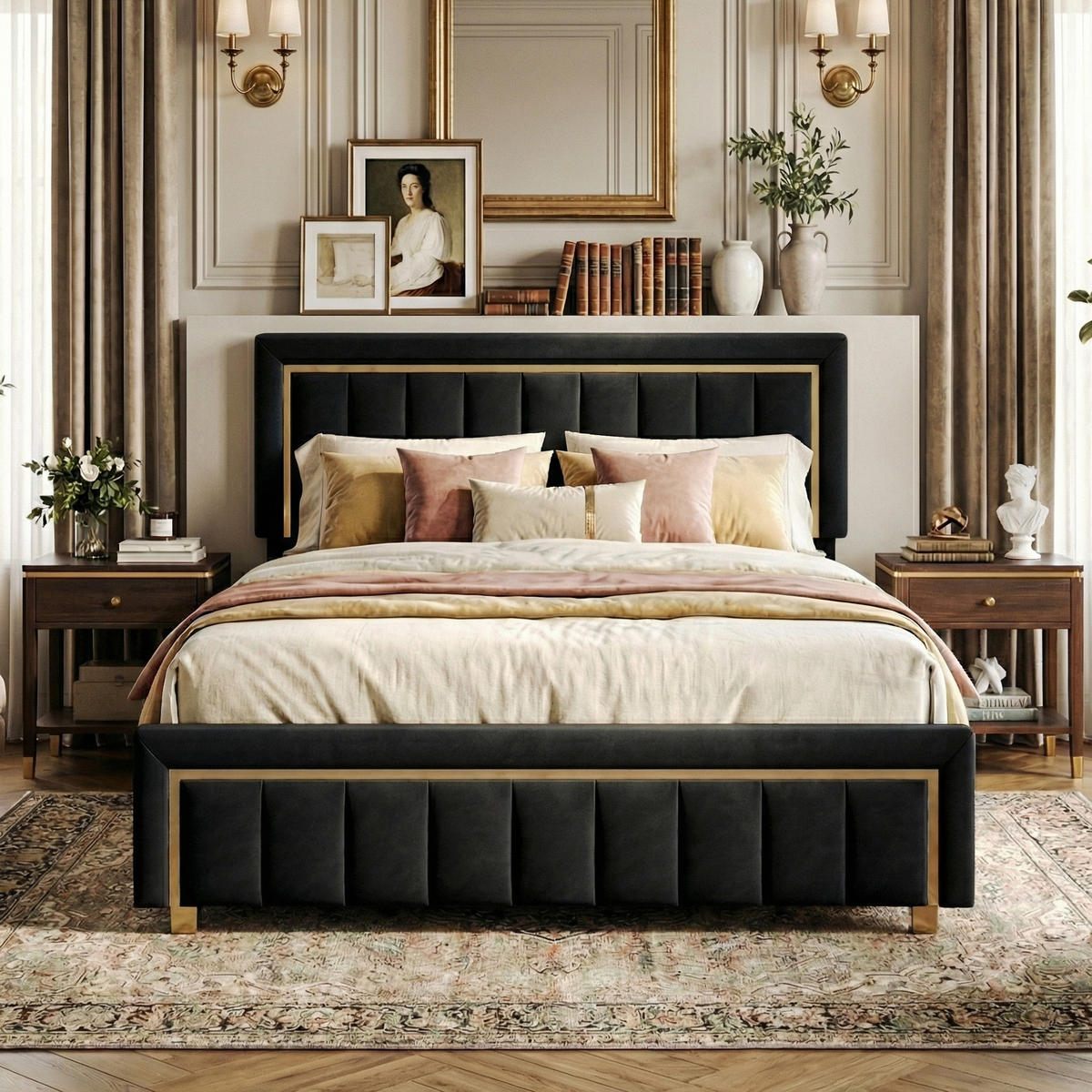 POLSTERBETT Eleganz 140/200 cm mit Bettkasten & Edelstahlrahmen Samtoptik Schwarz - Schwarz, Textil (140/200cm) - Creahappy
