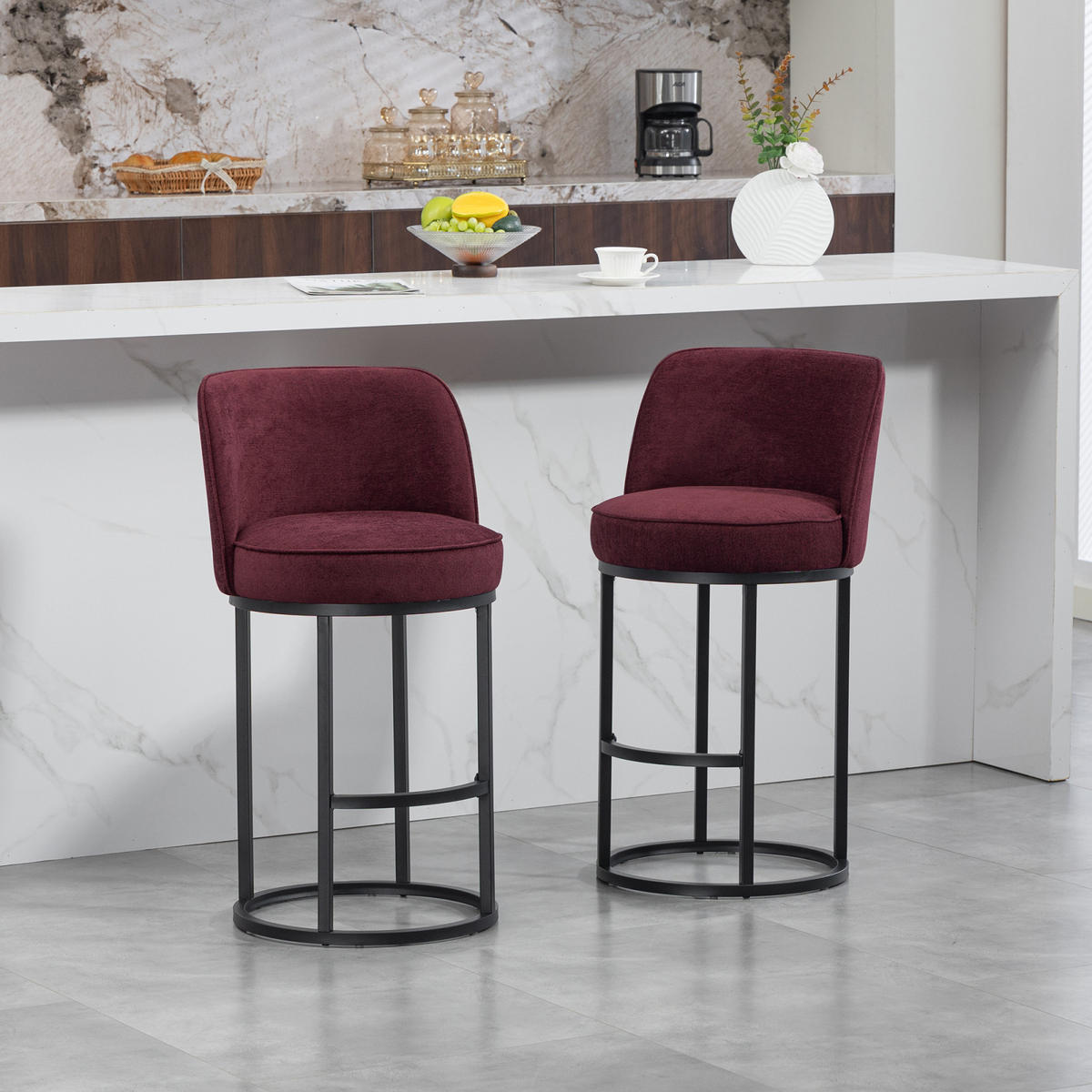 BARHOCKER 2er Set Rot, gepolstert mit Rücken- & Armlehne, Küche/Essbereich - Rot, Metall (46/88/49cm) - PARAFTA HOME