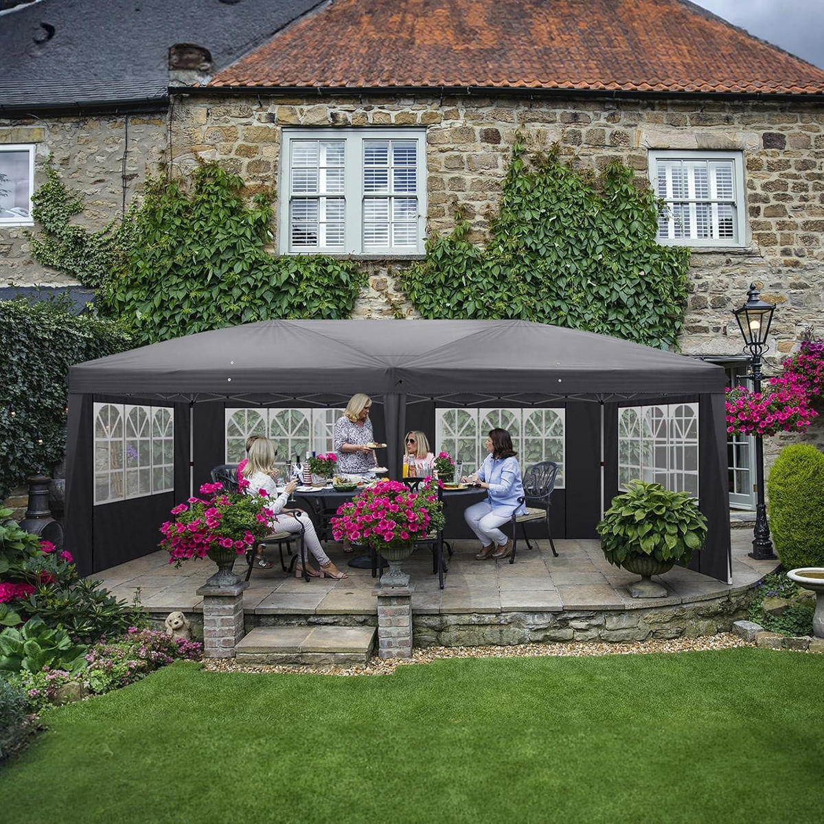FALTPAVILLON 3x6 m Anthrazit mit 6 Seitenteilen - Anthrazit, Metall (300/265/600cm)