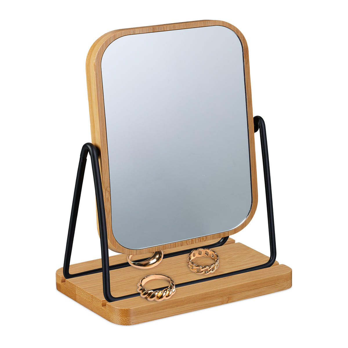 TISCHSPIEGEL - Hellbraun, Glas/Holz (14.5/23/10cm) - Relaxdays