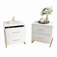 NACHTSCHRANK 2er Set mit 2 Schubladen, Nachttisch Beige mit Goldrahmen, in Samt, 40/40/50 cm - Beige/Goldfarben, Holz/Metall (40/50/40cm) - BPKADHY