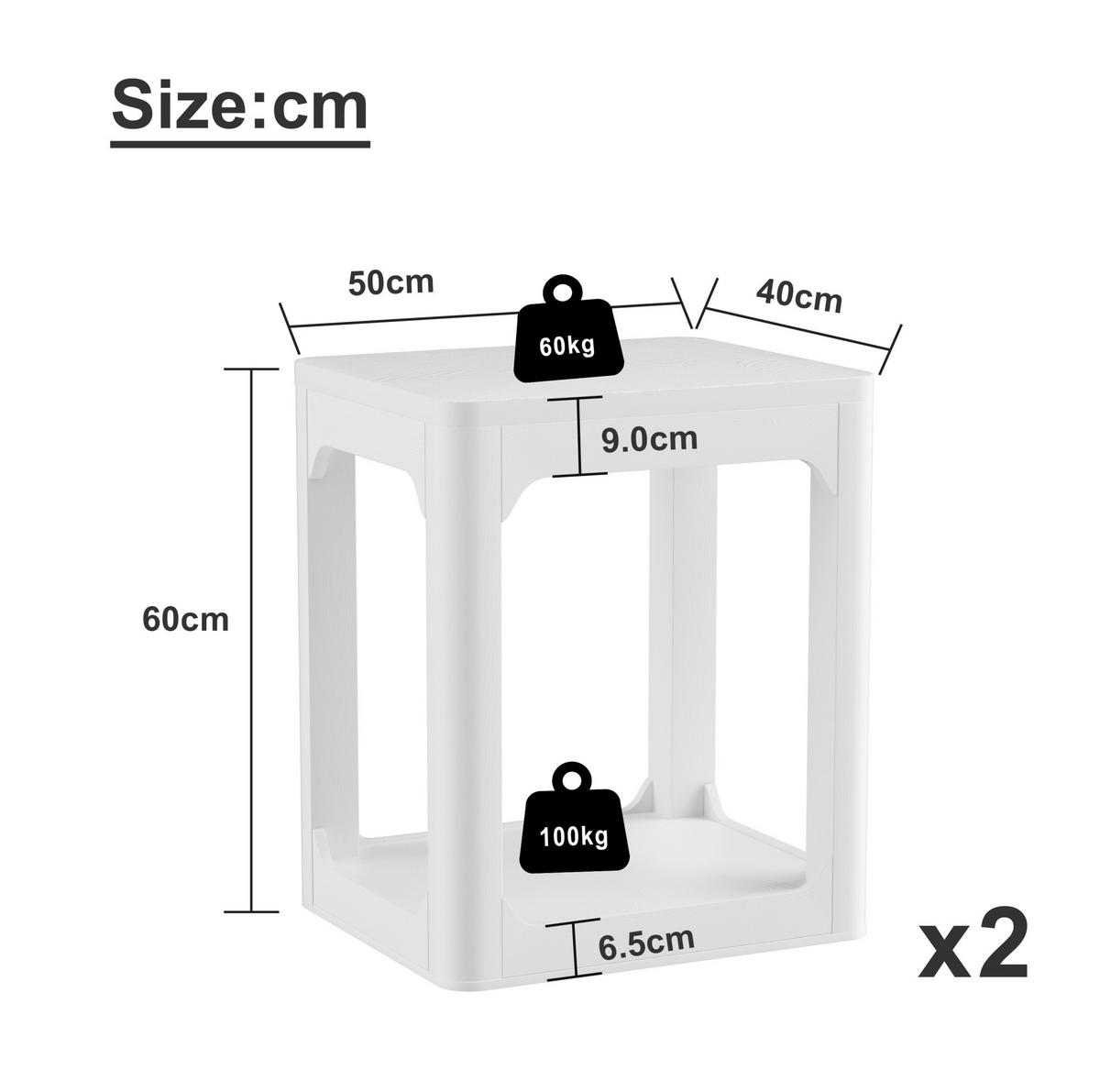 BEISTELLTISCH-SET aus 50x40x60 cm MDF Weiß mit 2 Ablagen, 2-teilig - Weiß, Holzwerkstoff (50/40/60cm) - IVMEU
