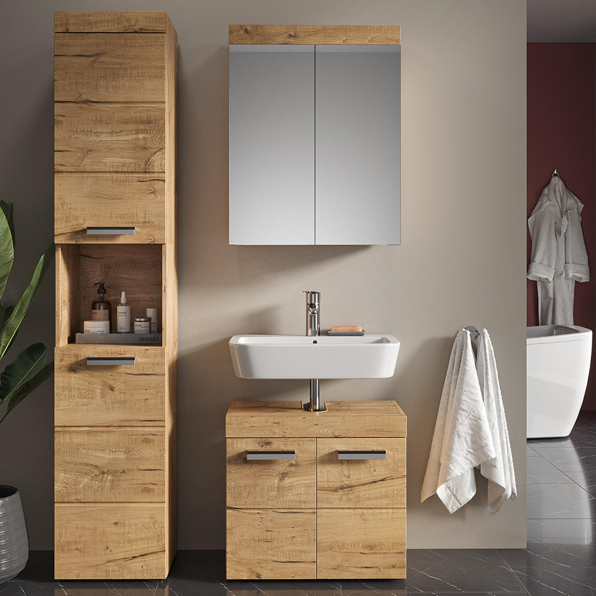 BADSCHRANK Luna Eiche Wotan 37 x 190 cm - Eiche Wotan, Holzwerkstoff (37/190/32.6cm) - Vicco