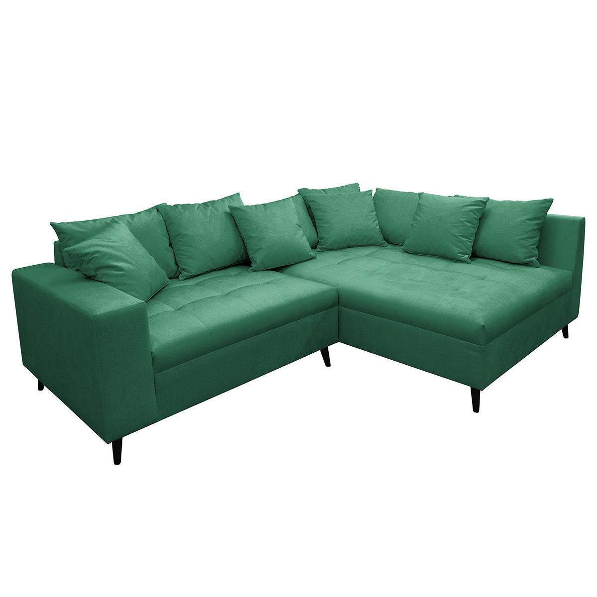 ECKSOFA mit Ottomane und Hocker - Dunkelgrün/Schwarz, Birkenholz/Textil (247/174cm) - home24