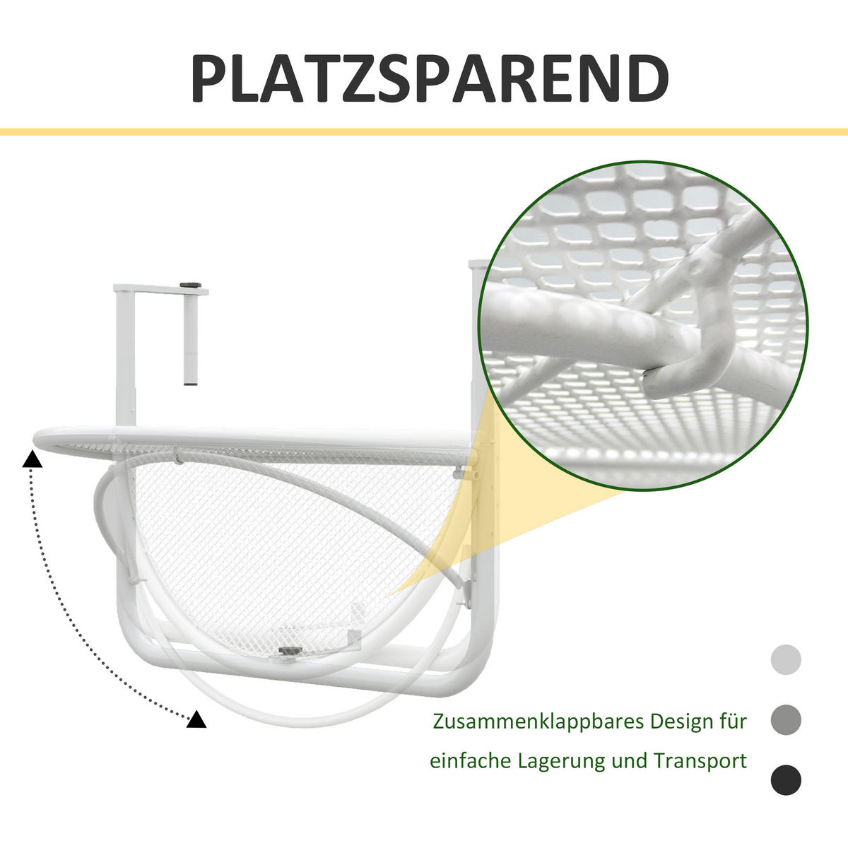 BALKONHÄNGETISCH, Weiß, Metall - Weiß, Metall (60/45/50cm) - Outsunny