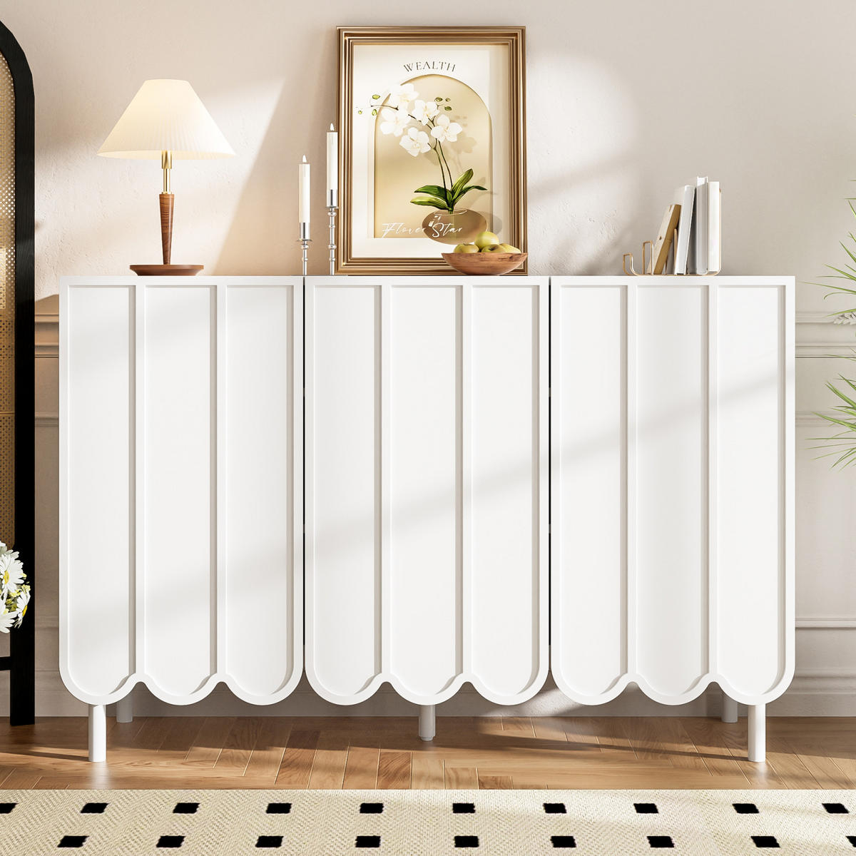 SIDEBOARD 120x35x80 cm, gewellte Türen, Weiß - Weiß, Holz (120/80/35cm)