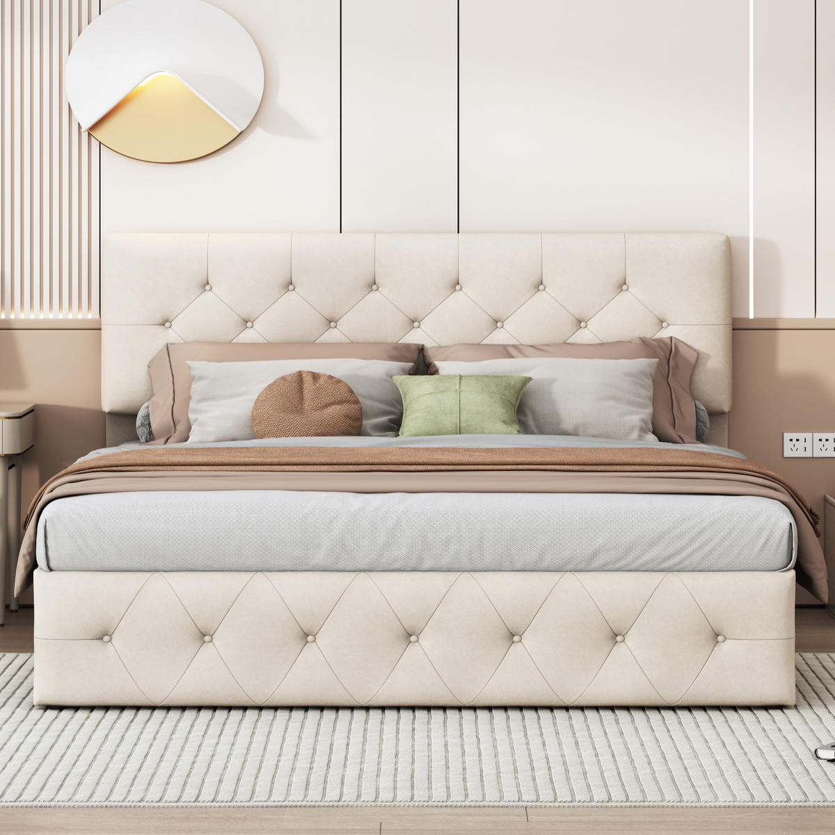 POLSTERBETT 140x200 cm, Beige, mit Lattenrost - Beige, Textil/Metall (140/200cm)