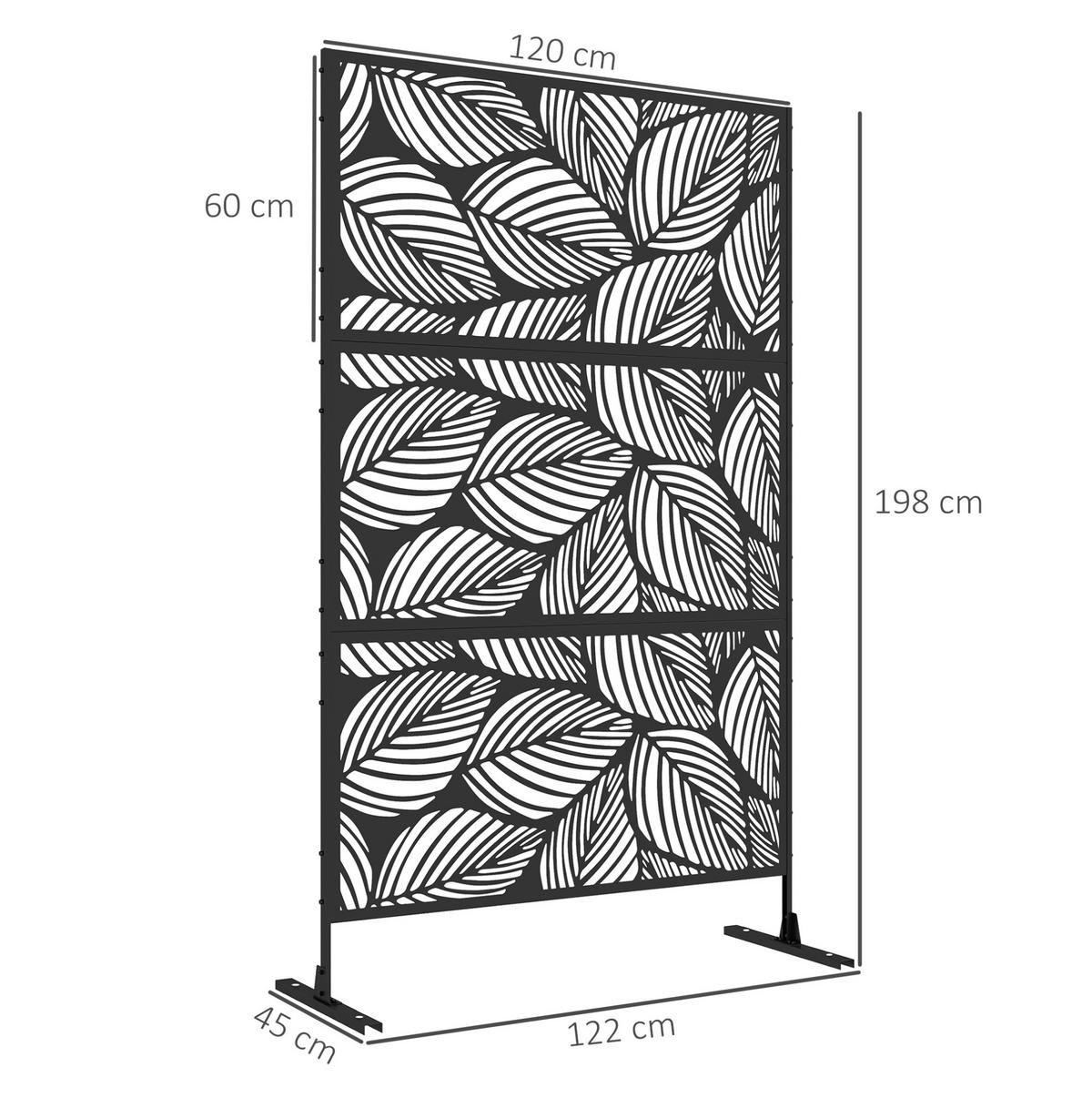 SICHTSCHUTZZAUN 122/45/198 cm schwarz aus Stahl mit Rankhilfe - Schwarz, Metall (45/198cm) - OKWISH
