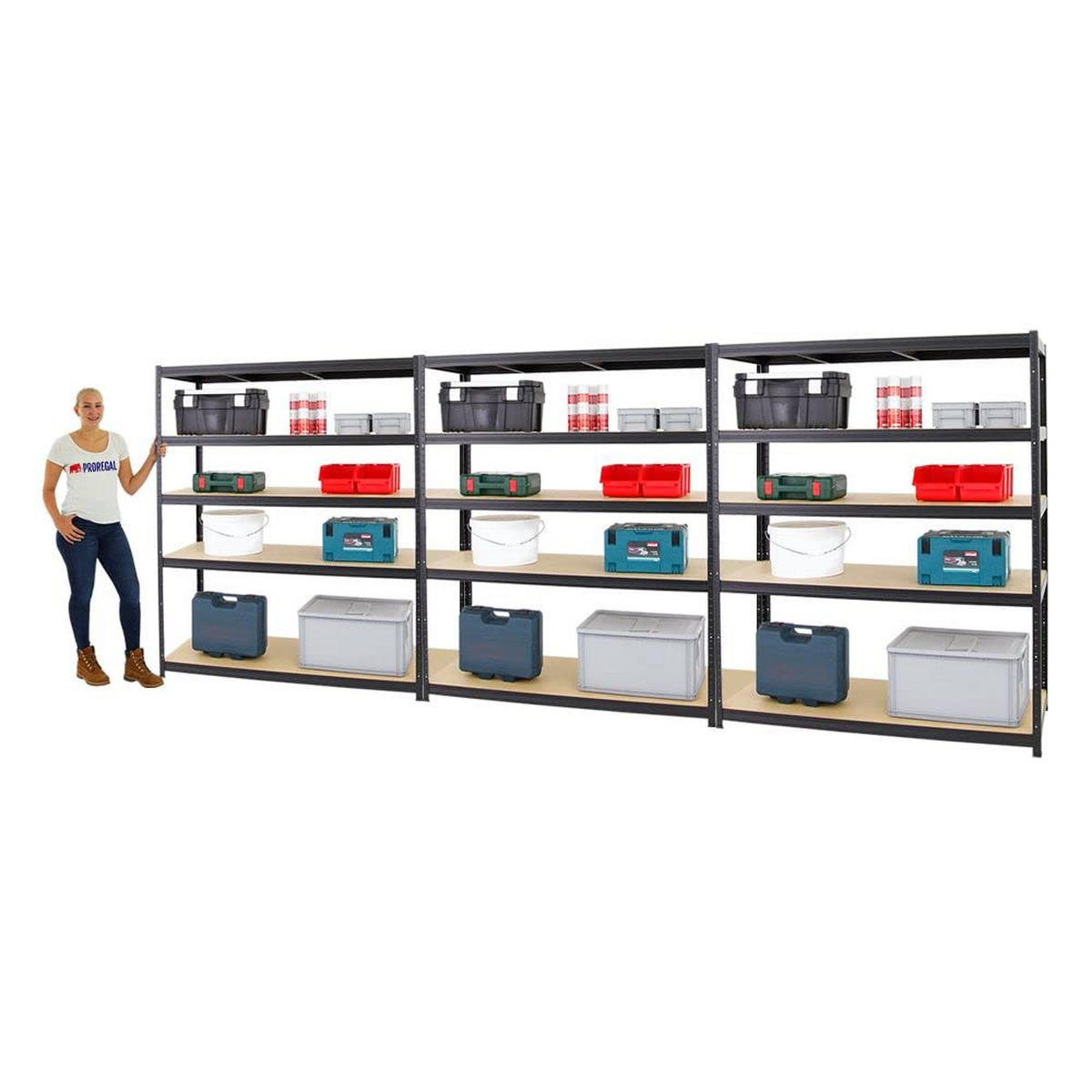 SCHWERLASTREGAL Giant Elephant 3er-Set mit 3x 180x150x60 cm Fachlast 200 kg Schwarz - Schwarz, Metall (450/180/60cm) - PROREGAL