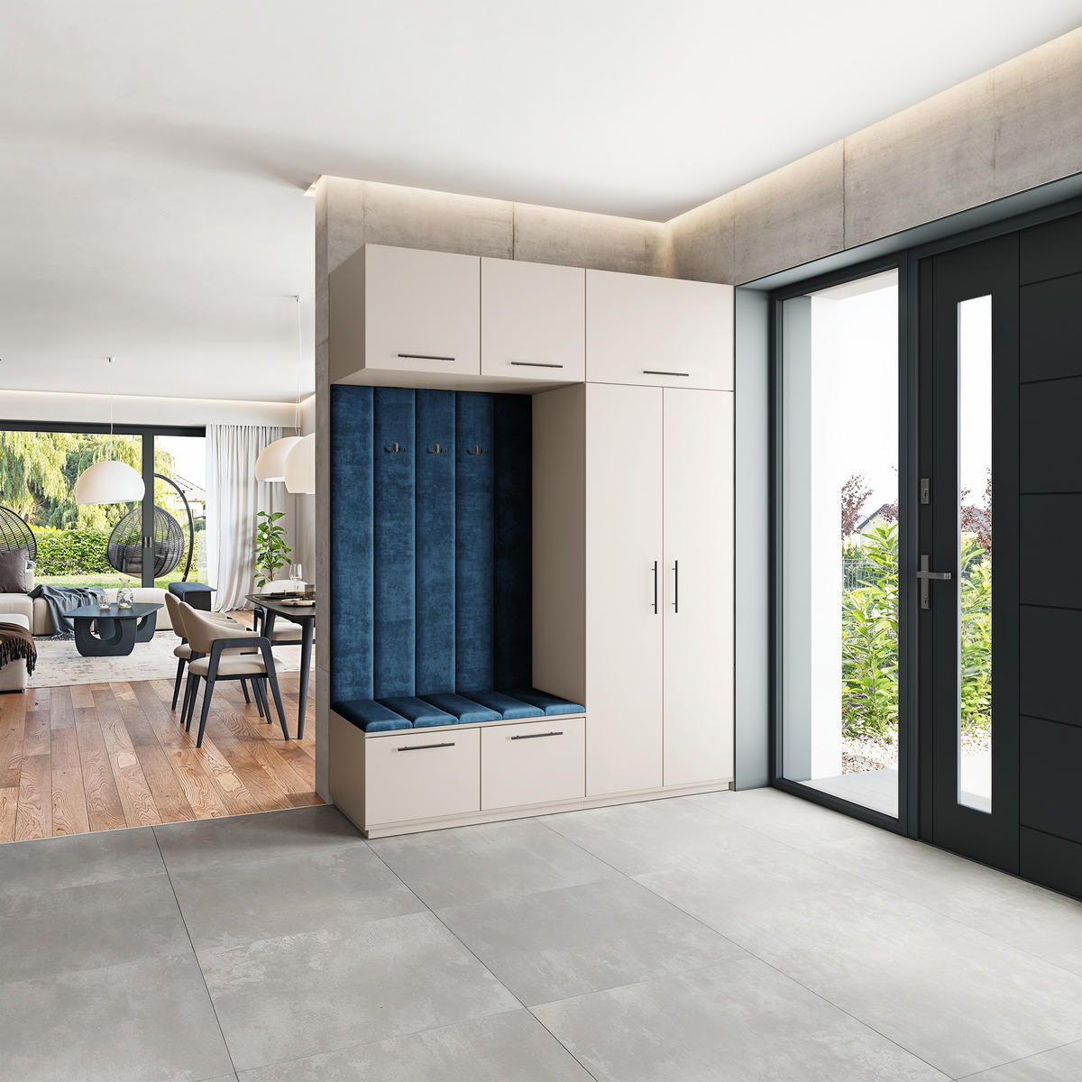 GARDEROBENSCHRANK REMA 180/240/60 cm Modern Garderobe-Set Kaschmir - Kaschmir/Blau, Holzwerkstoff (180/240/60cm) - MASSENO