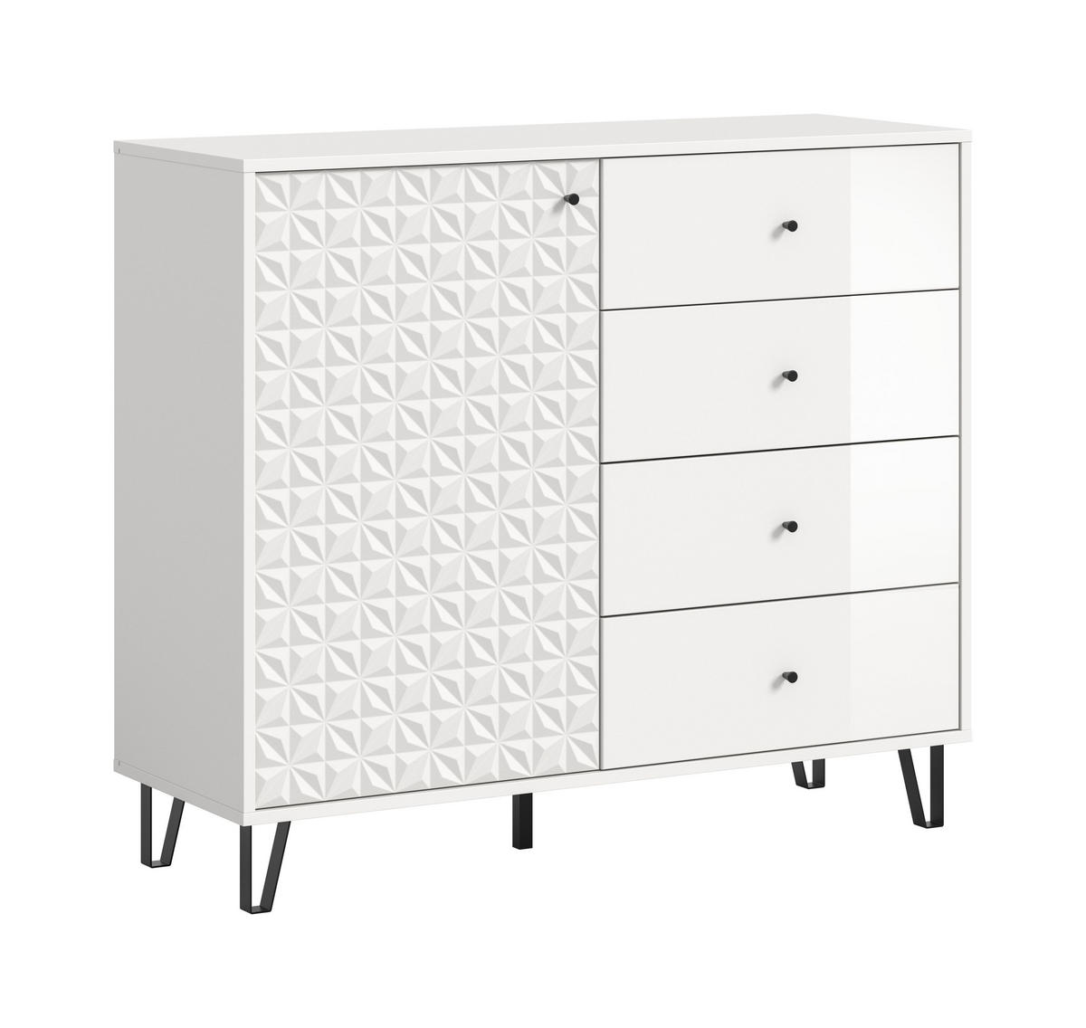 HIGHBOARD PRISMA (B/H/T: ca. 110/96/40 cm) in weiß/weiß hochglanz - Weiß, Holzwerkstoff (110/96/40cm)