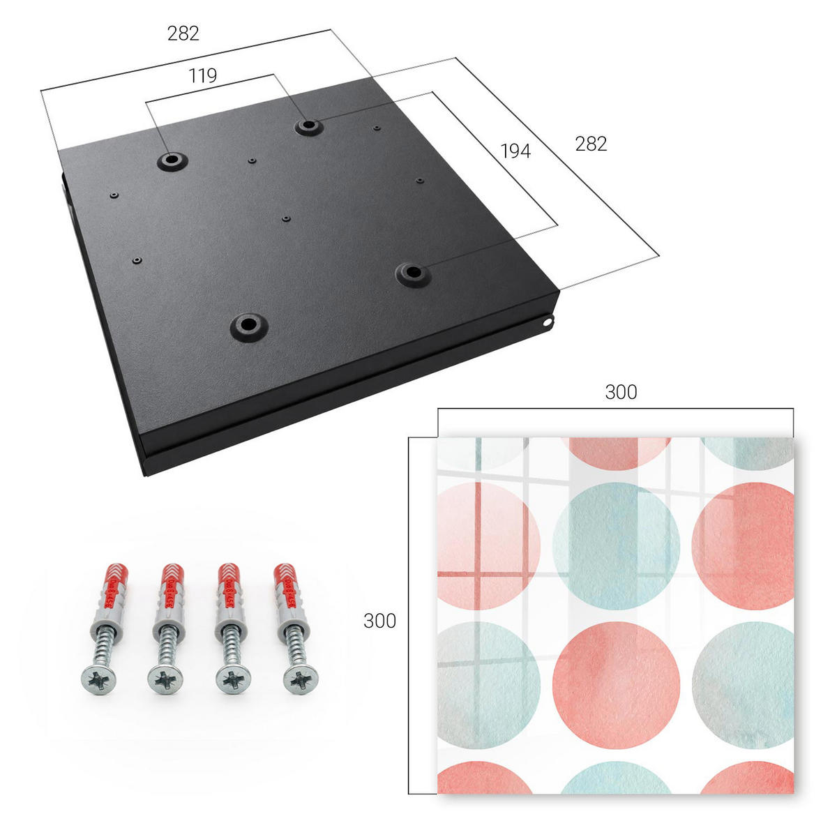 SCHLÜSSELBOX Schwarz 30x30 cm- Türöffnung nach rechts - Pastellkreise - Weiß, Metall (30/30/5cm) - TULUP