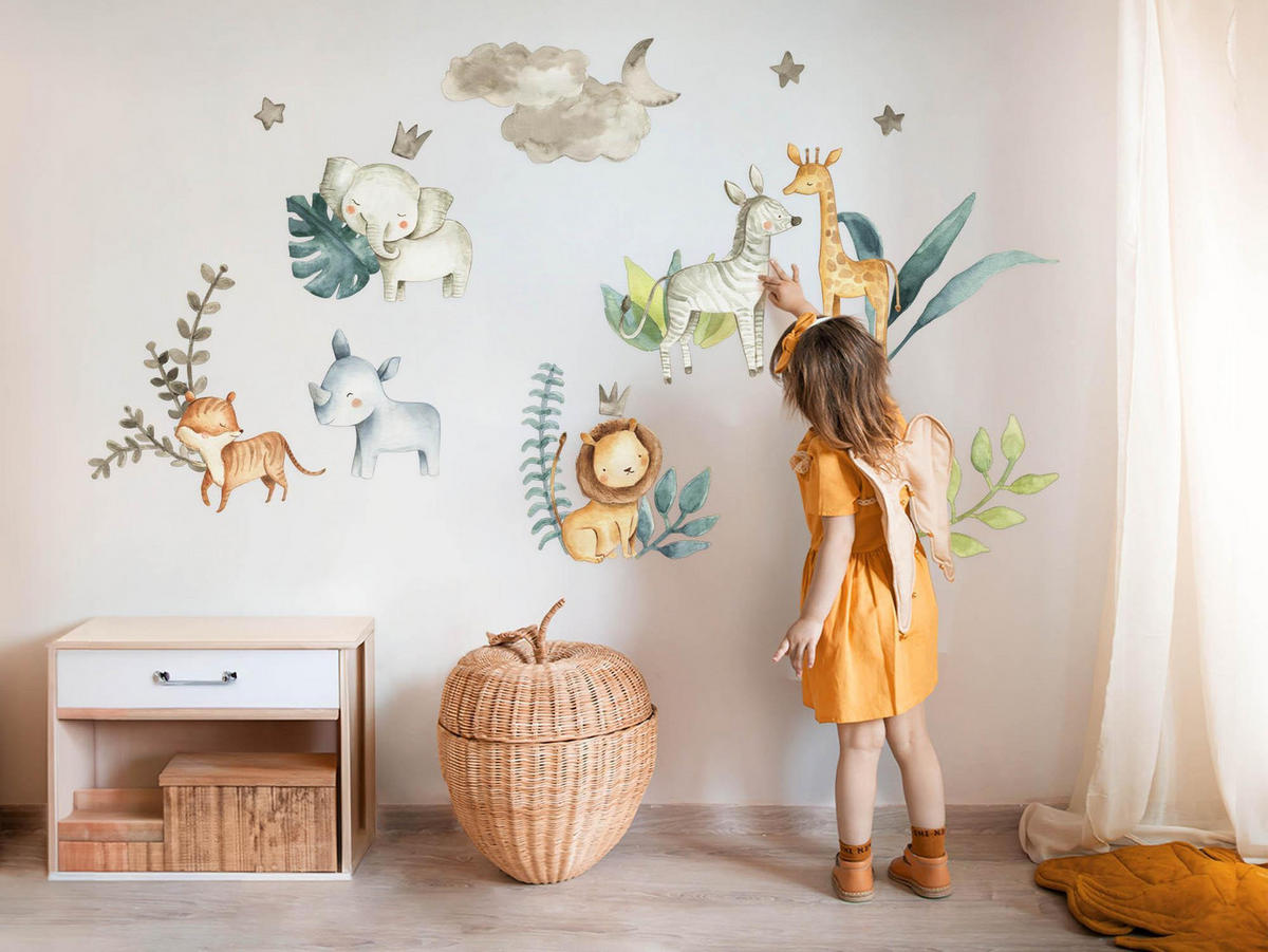 WANDAUFKLEBER 130x206cm - Wilde Safari - Multicolor, Kunststoff (130/206/0.1cm) - Wallfluent