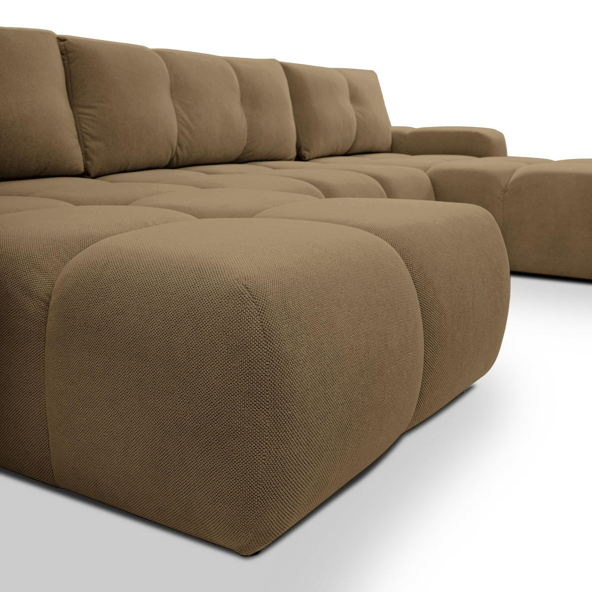 WOHNLANDSCHAFT DUCA U Beige Jersey mit Schlaffunktion - Beige, Holz (359/88/177cm) - MASSENO