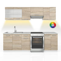 KÜCHENZEILE Raul Sonoma 240 cm, AP Marmor mit LED-Leisten - Weiß/Sonoma Eiche, Holzwerkstoff (240/81.6/60cm) - Vicco
