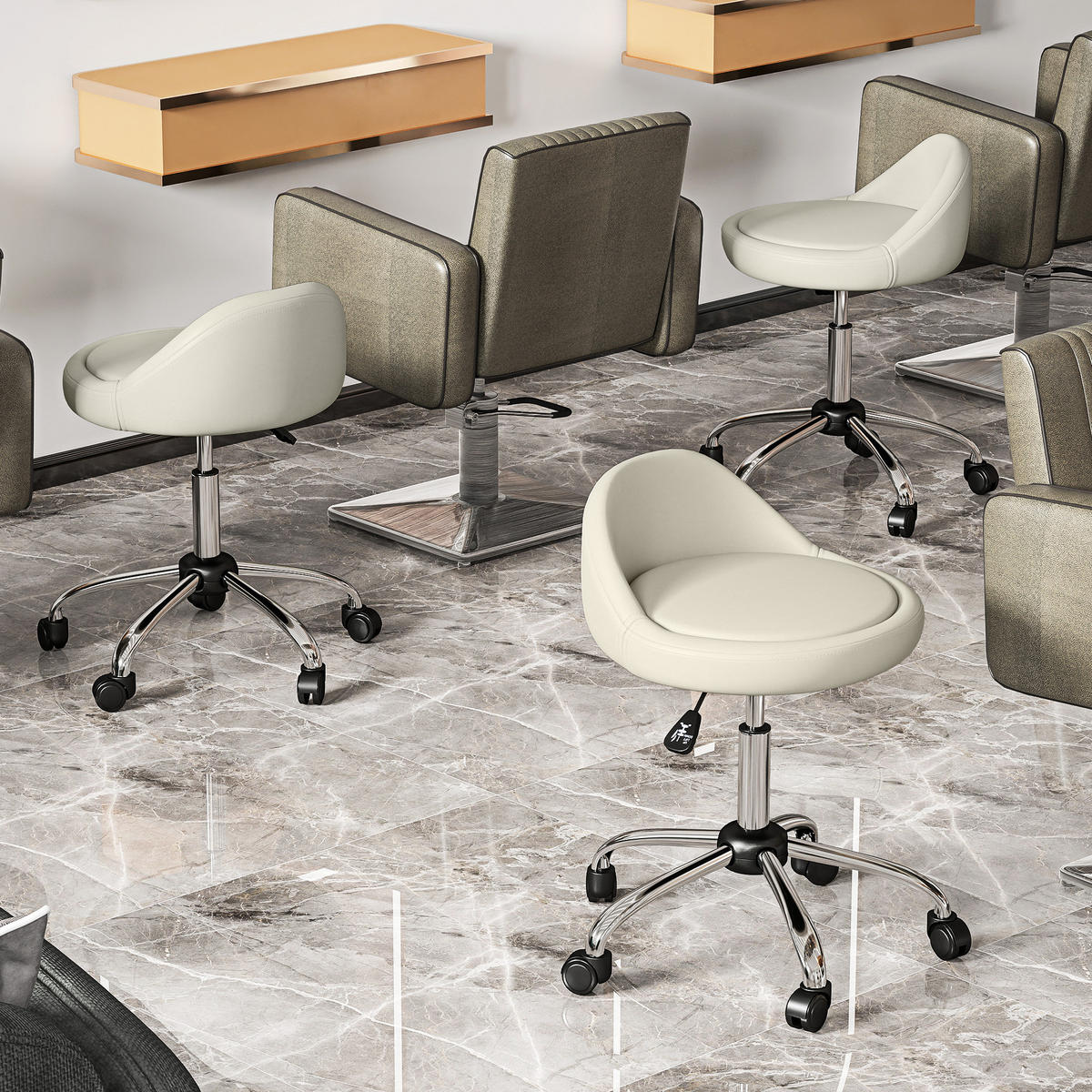 DREHHOCKER DE-09727 höhenverstellbar mit 360° Drehfunktion Weiß - Weiß, Metall (35/83/35cm) - ComfortXL