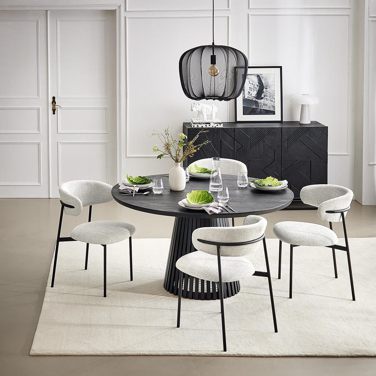 POLSTERSTUHL - 2er-Set - Strukturstoff / Edelstahl - Hellgrau/Schwarz, Textil/Metall (55/79/58cm) - home24